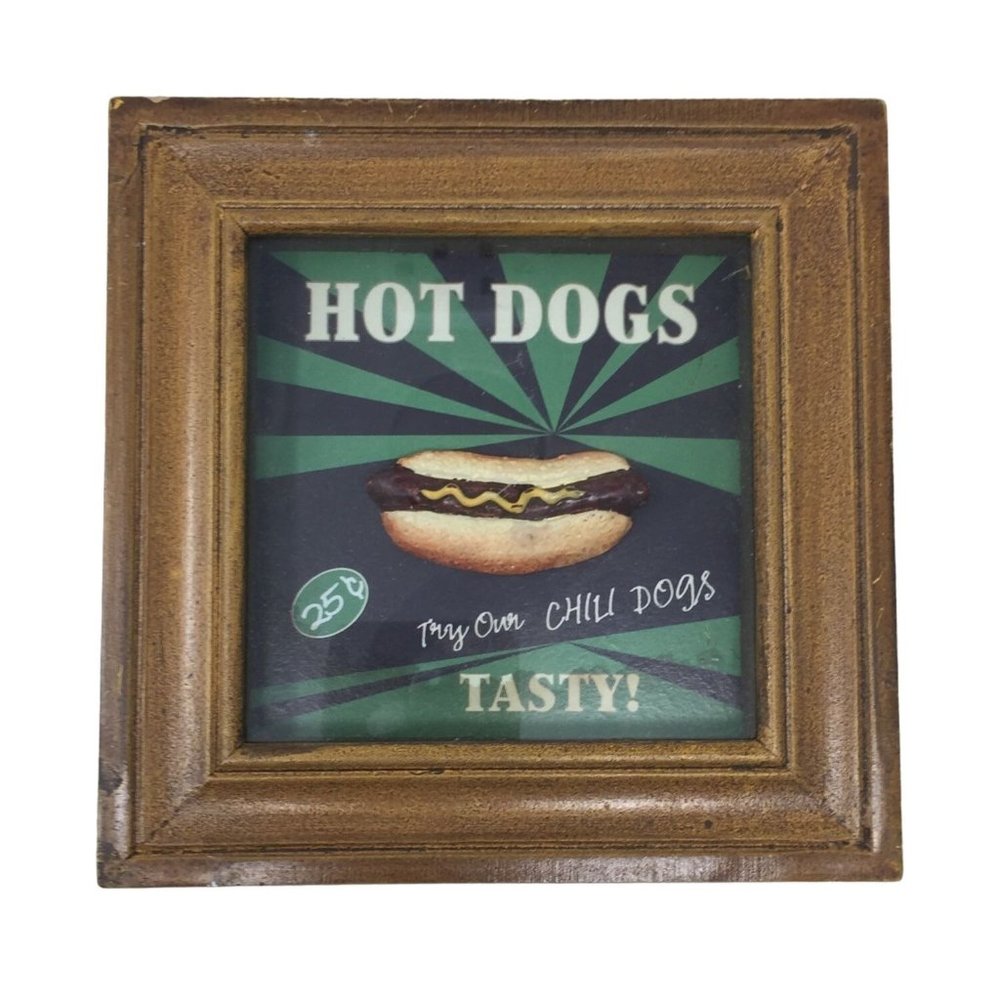 Hot Dogs Tasty! Try Our Chili Dogs! 25 C Framed Vintage advertising Art 6.75" Ta